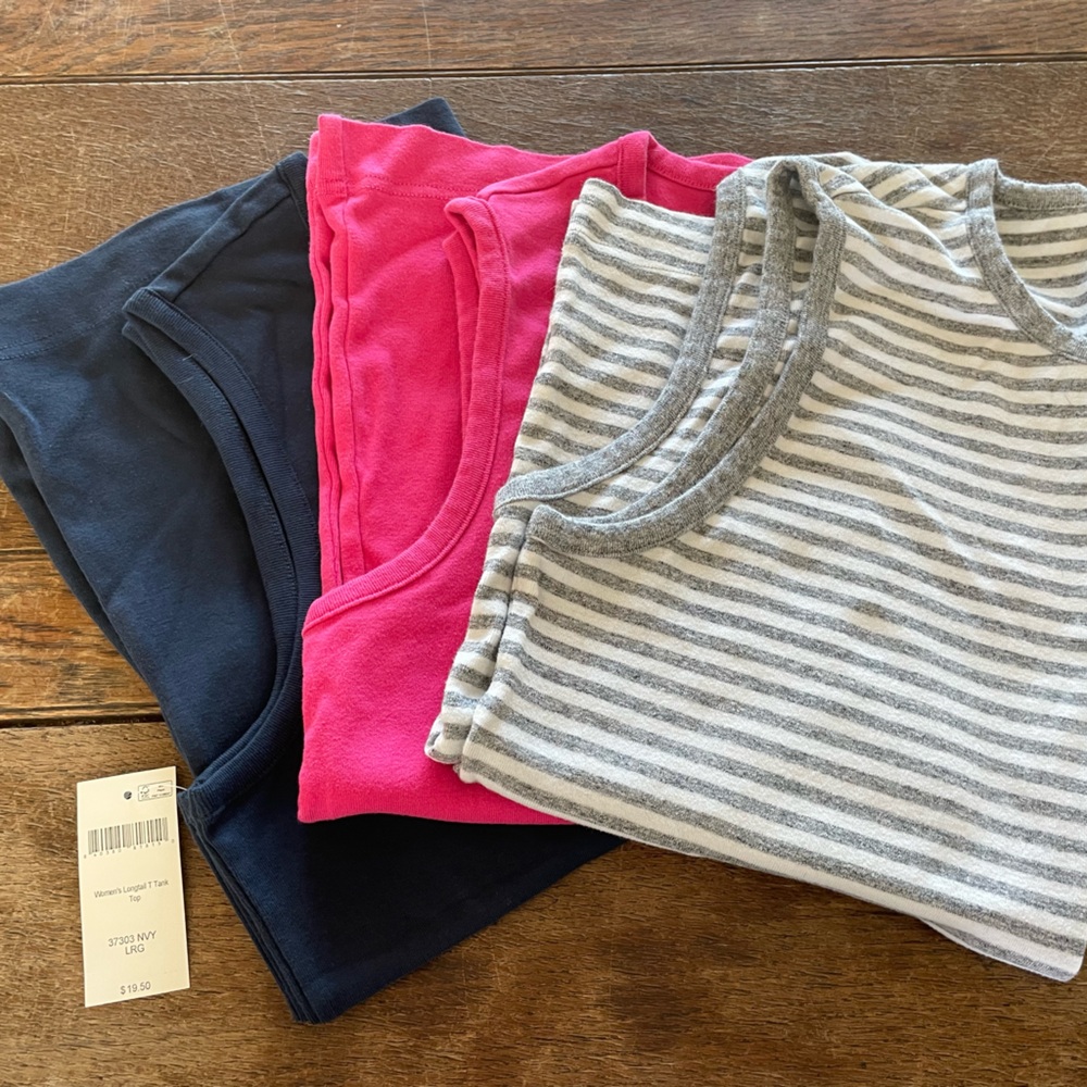 3-Pack Duluth Tank Tops in Navy, Hot Pink & Gray Stripe (Women’s L)